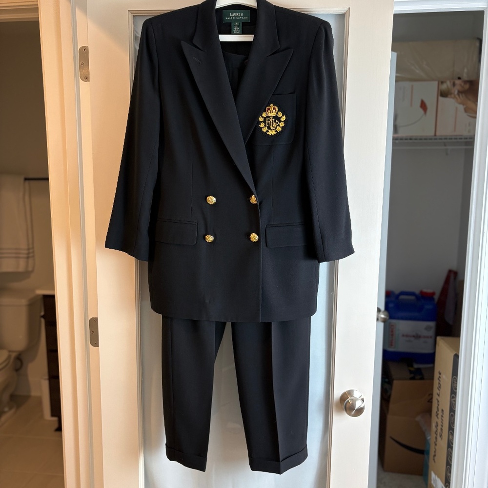 RARE VTG 90’s Ralph Lauren Black Crown Crest Double Breasted Blazer Suit W/PANTS